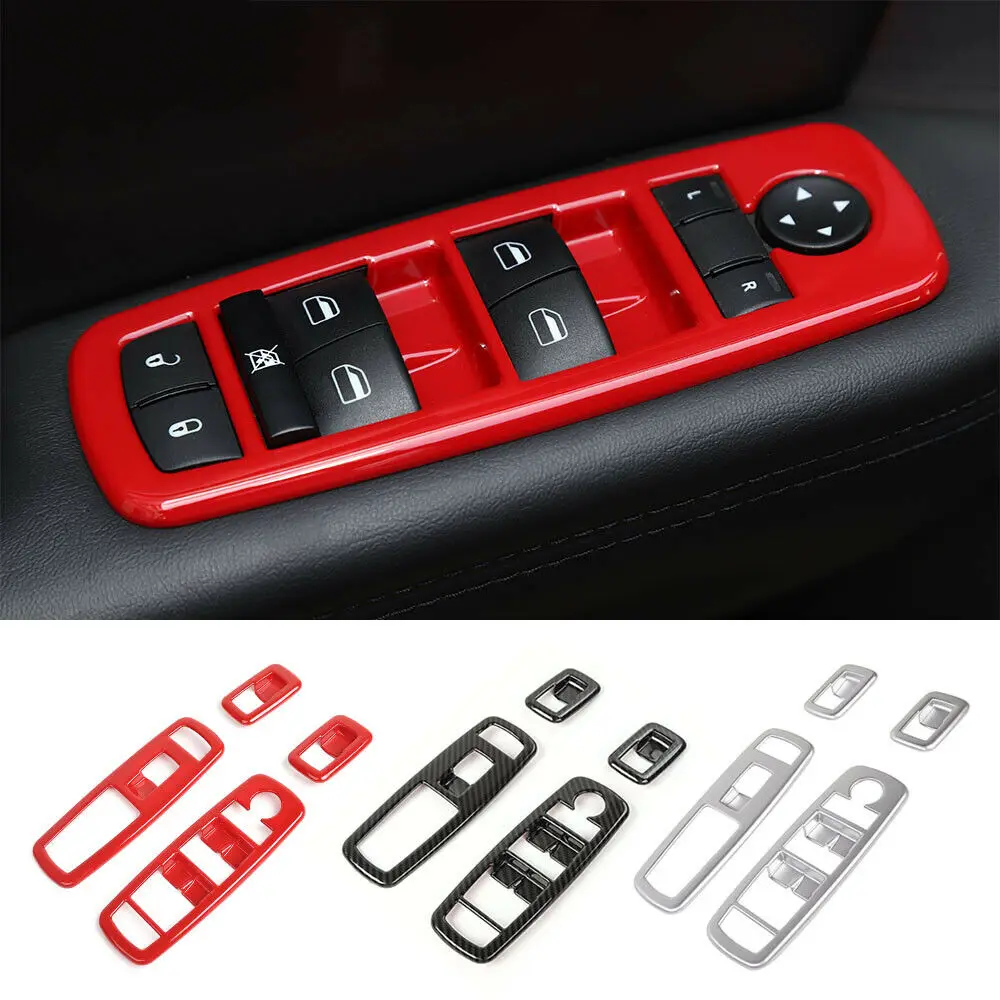 

For Dodge Charger 2011~2019 Car Interior Accessories Window Lift Switch Panel Trim Frame Cover Bezels Carbon Sliver Red Stickers