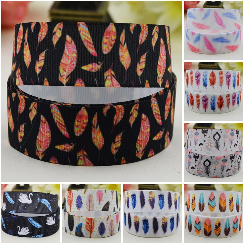 

7/8'' 22mm,1" 25mm,1-1/2" 38mm,3" 75mm Ruban Feather Cartoon Character printed Grosgrain Ribbon party decoration 10 Yards Mul113