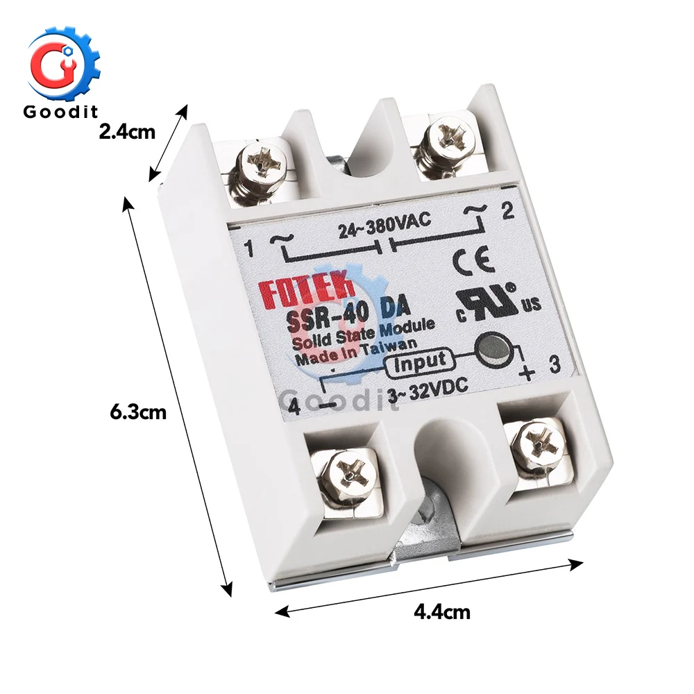 ソリッドステートリレー,実際にはSSR-40DA 3-32v dc〜24-380v ac ssr 40da,プラスチックカバーなし,単相ソリッドステートリレー