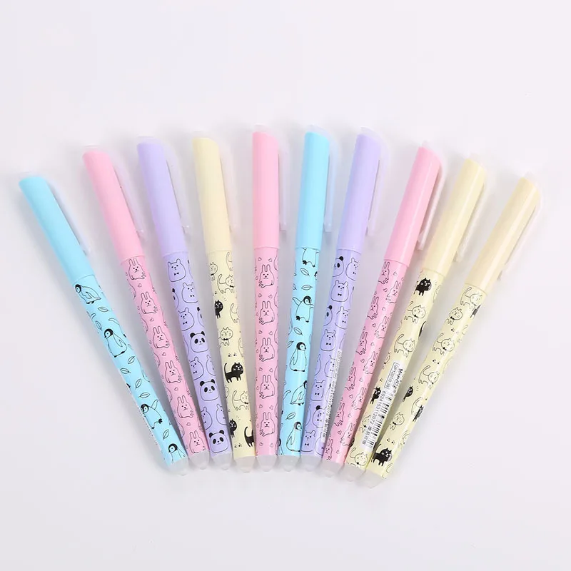 Cute Cat Erasable Pen 0.38mm Washable Handle Magical Eraser Gel Pen Blue Ink Erasable Refills Rod Kids School Stationery