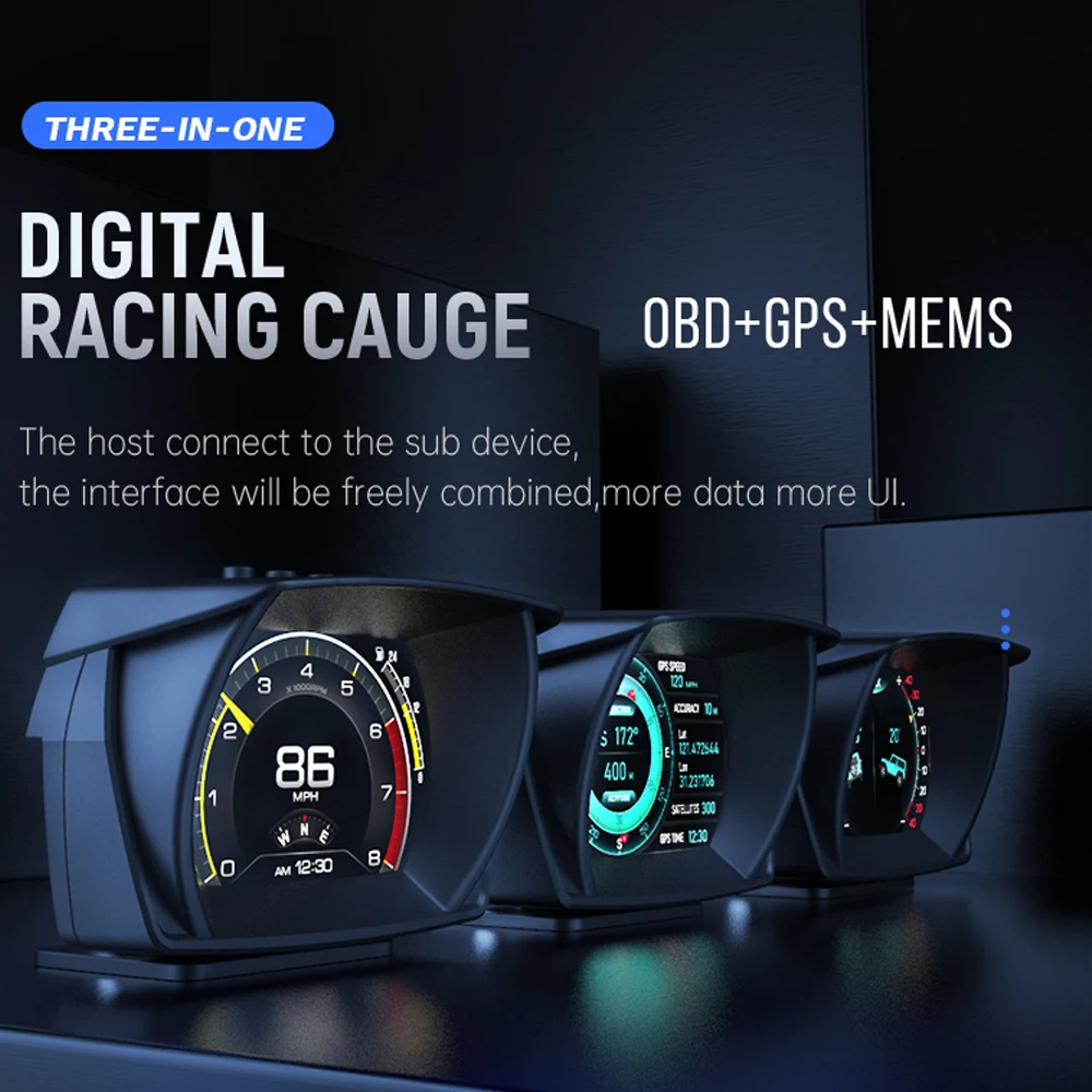 Vjoycar 2022 Newest V61 Car On-board Computer 3 IN 1 HUD OBD2 Gauge GPS Speedometer Intelligent Inclinometer Alarm System