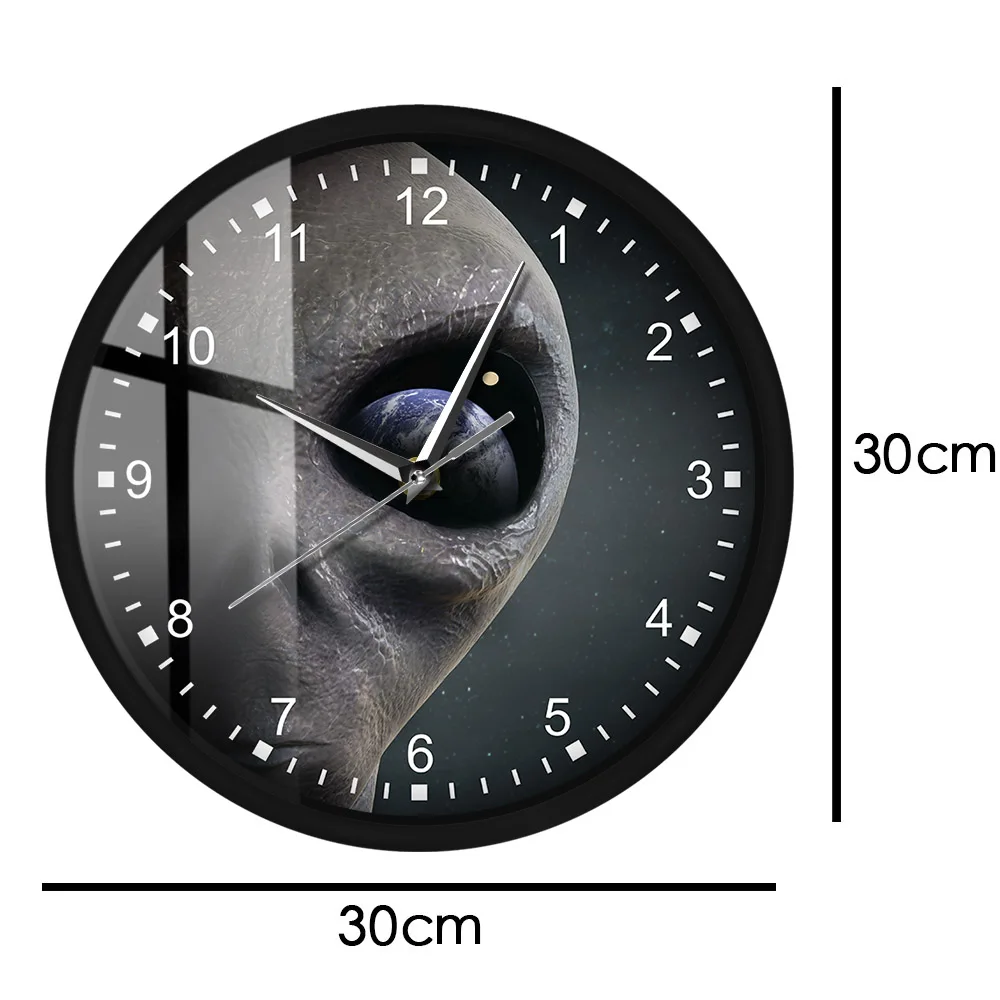 Mystical Outer Space Planet Alien Sound Activated Wall Clock Extraterestrial Sound Control Timepiece Saucer Man Design