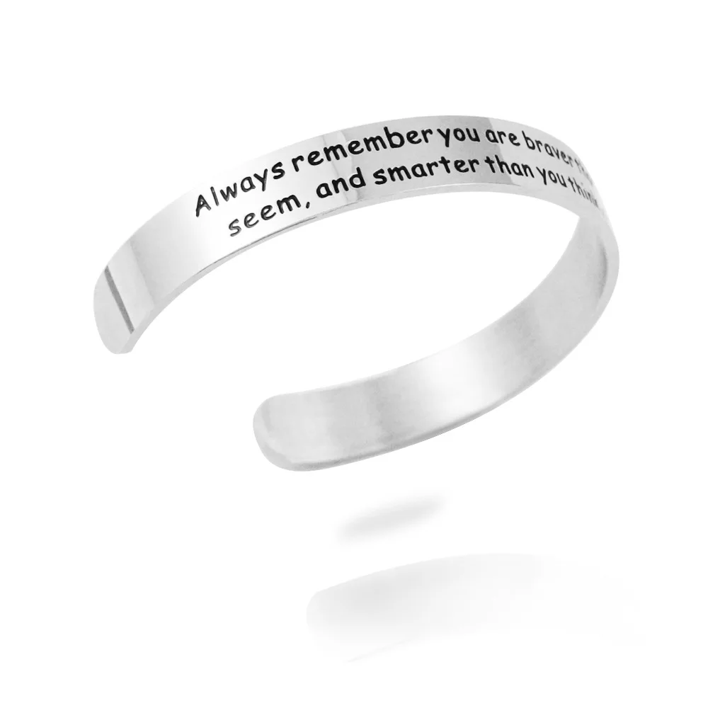 PolishedPlus ALWAYS REMEMBER YOU ARE BRAVER Than You Believe Engraved Bracelet Cuff Inspirational Jewelry for Women Men