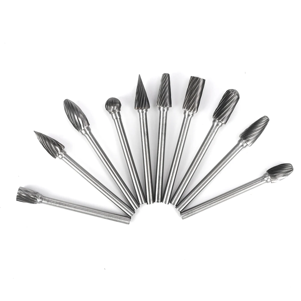 10pcs 3mm Shank Double Lines Tungsten Steel Carbide Burr Set 6mm Head Rotary ​