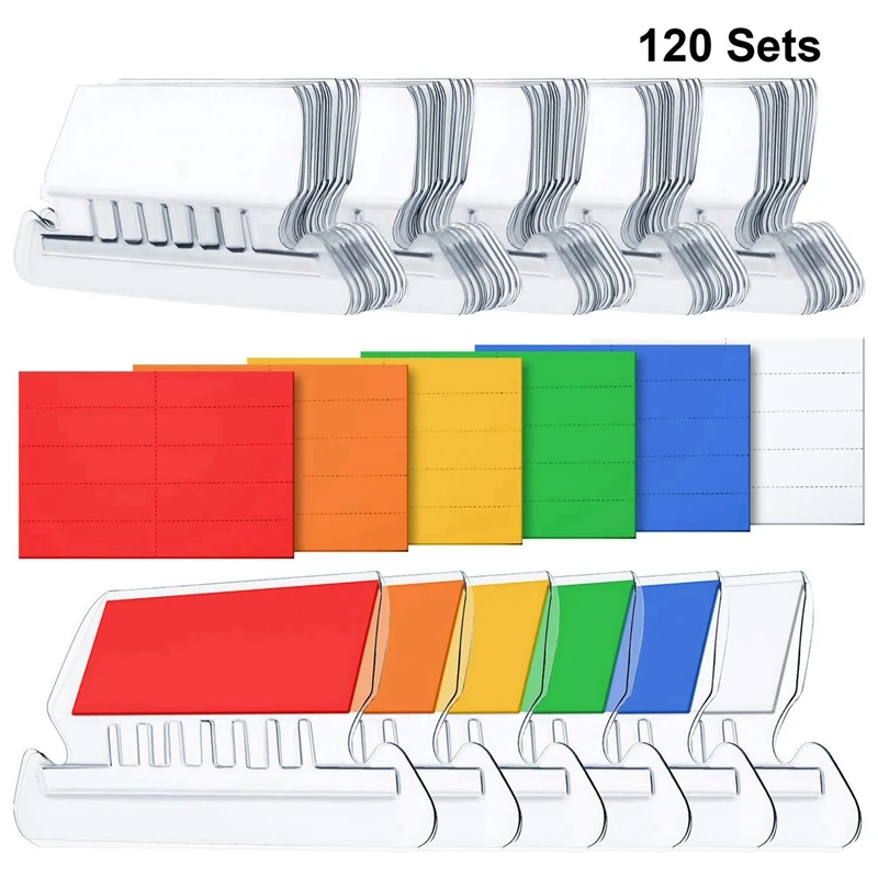 120 Sets File Document Tabs 2 Inch Hanging Folder Tabs and Multicolor Inserts for Quick Identification of Hanging Files