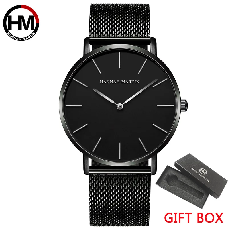 Hannah Martin  Fashion men watches Top brand Ultra-thin Mesh Steel Wristwatch men Black sport waterproof Quartz Watch reloj