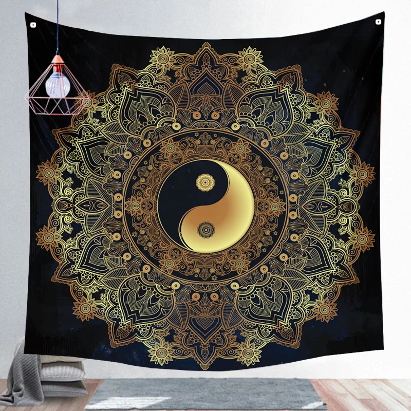 Black and White Yin Yang Mandala Tapestry Home Decoration Witchcraft Medusa Wall Hanging Gossip Bronzing Fabric Tapestry Cushion