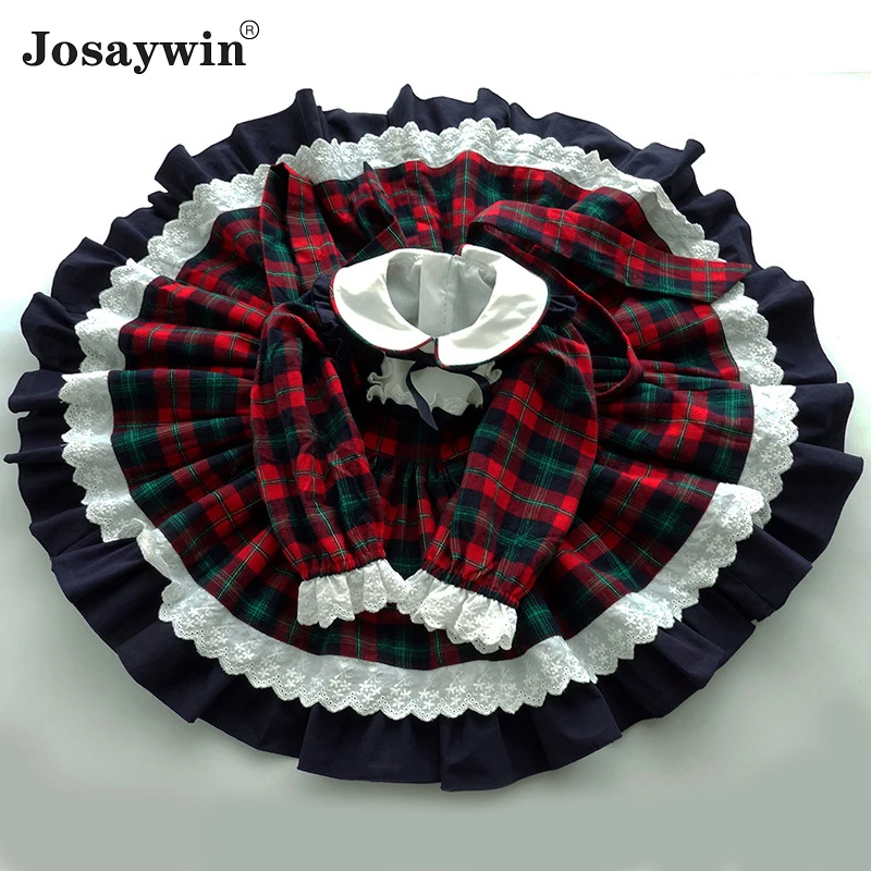 Kids Dress for Girls Baby Lolita Party Dress Kids Autumn Winter Wedding Dresses Girl Ball Gown Plaid Bow Princess Vestidos