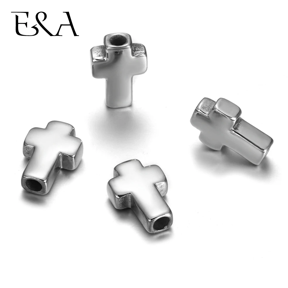 Stainless Steel Cross Beads Mirror Finish 3mm Hole Spacer Charms for Bracelet Jewelry Making DIY Accessroies