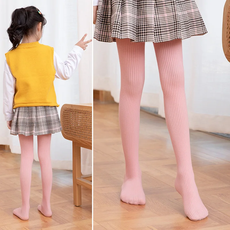 2024 New Spring Children's Pantyhose Thin 80's Cotton Knitted Dancing Pinstripe Semi Transparent Kid Tights Multicolor Stockings