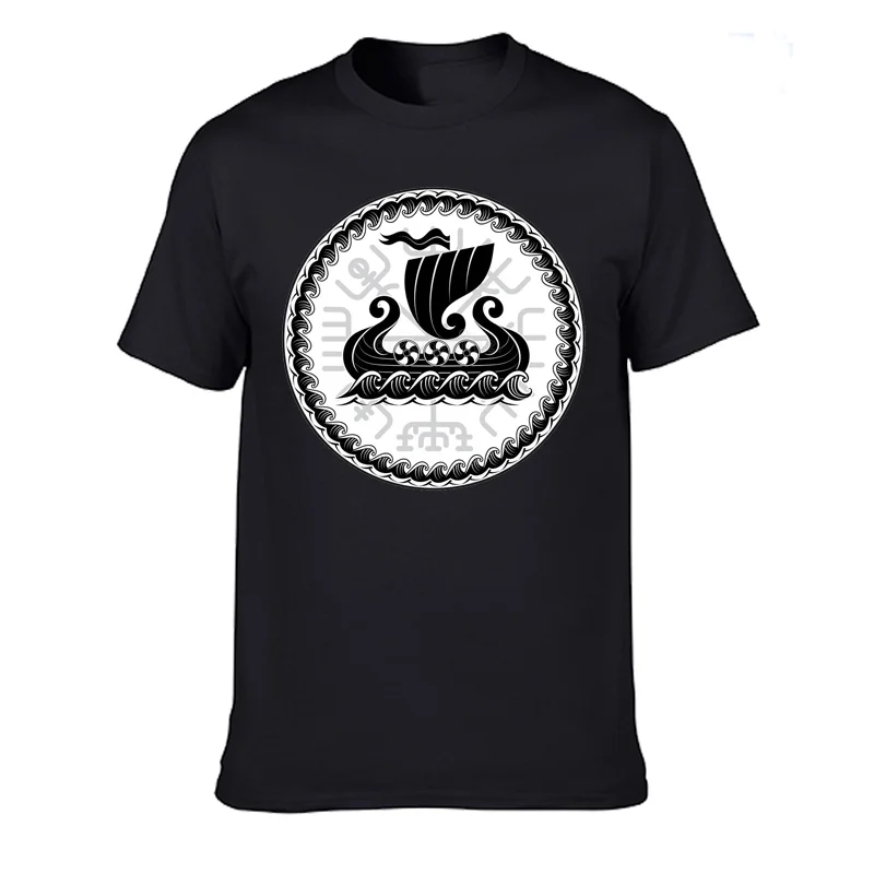 New Summer T Shirt Viking Icelandic Vegvisir Compass Rune Amulet Men T-shirt Casual Crew Neck Cotton Tops Plus Size