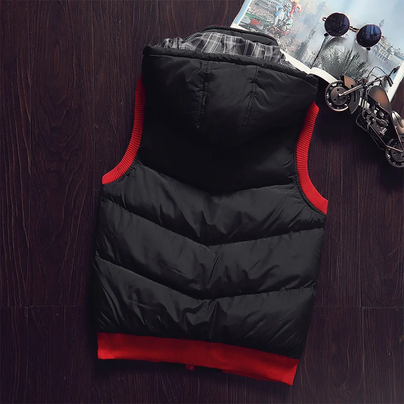 Brand Fashion Men Autumn Winter Vest Hat Detachable Design Male Casual Hooded Waistcoat Sleeveless Jacket 5 Colors Size M-5XL