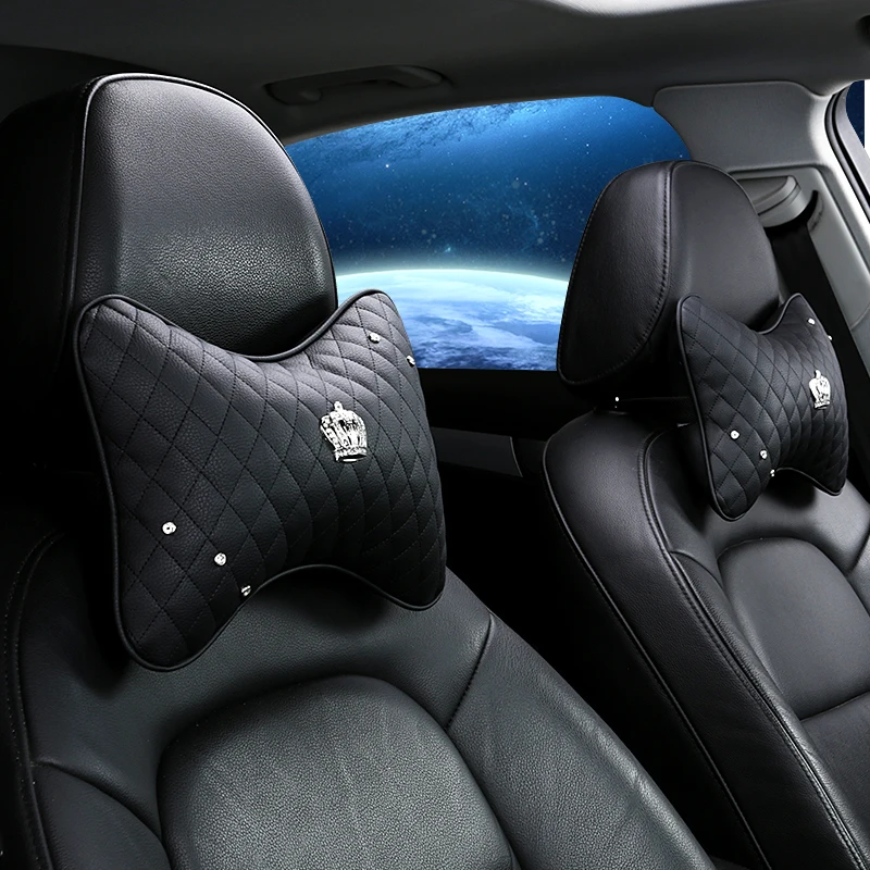 

We wear leather PU crown car head pillow neck waist by steam load seasons with a diamond personality car interior