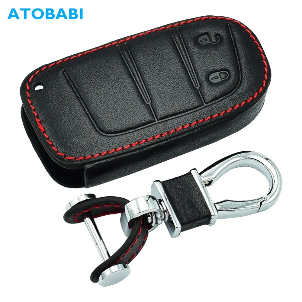 Leather Car Key Case 2 Buttons Keychain Smart Remote Control Fobs Cover For Dodge Journey Jeep Cherokee Fiat Freemont 500L 2016