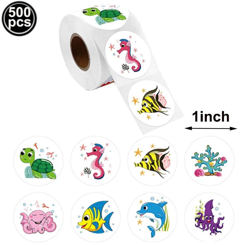 500pcs Ocean Kids Birthday Stickers Under the Sea Animal Decoration Supplies Goodies Bag Sticker 1 inch