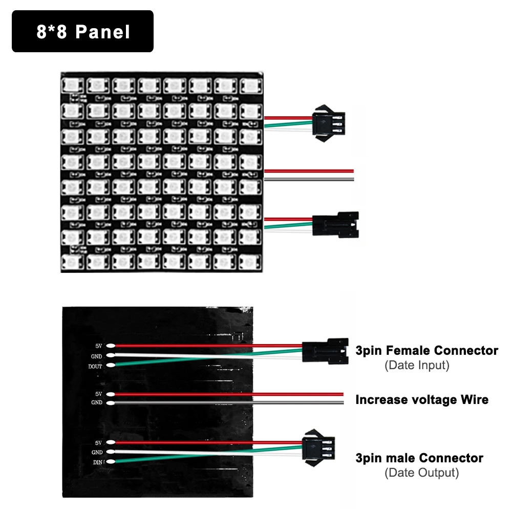 Panneau LED adressable individuellement, DC5V WS2812B, 8x8, 16x16, 8x32, 3 broches, WS2812, 5050 pixels RVB, matrice technique, écran numérique