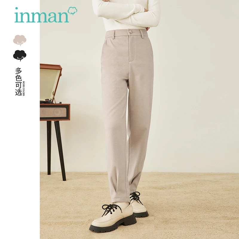 INMAN Women\'s Pants Autumn Winter High Waist Casual All-Match Minimalist Traffic Pure Color Trousers