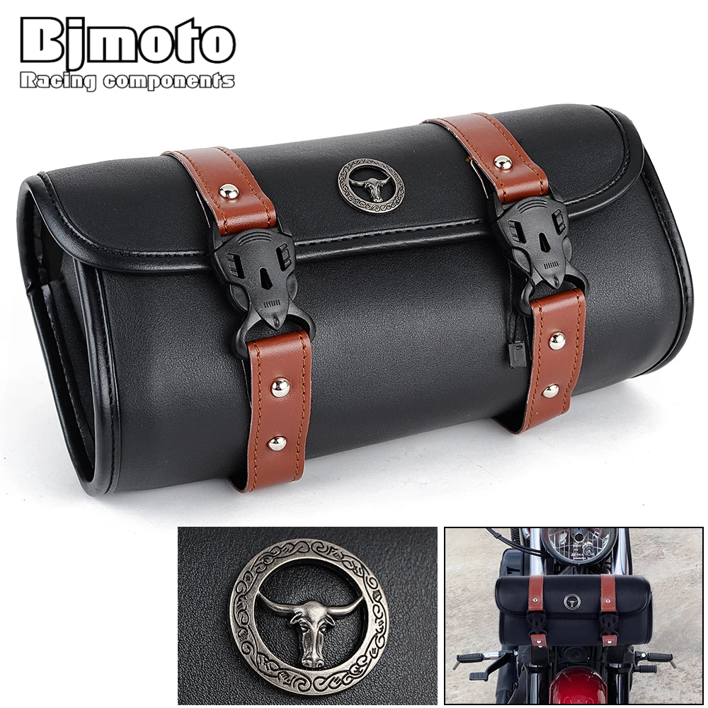 

New Waterproof Leather Motorbike Side Tool Tail Bag PU Luggage with Buckle straps Front Rear Motorcycle Saddle Bag