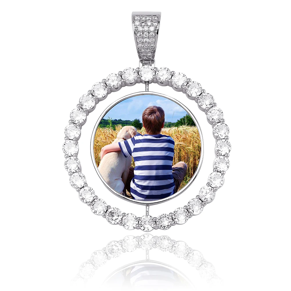 GUCY Custom Made Photo Rotating Double-Sided Medallions Pendant Necklace 4mm Tennis Chain Zircon Men\'s Hip Hop Jewelry