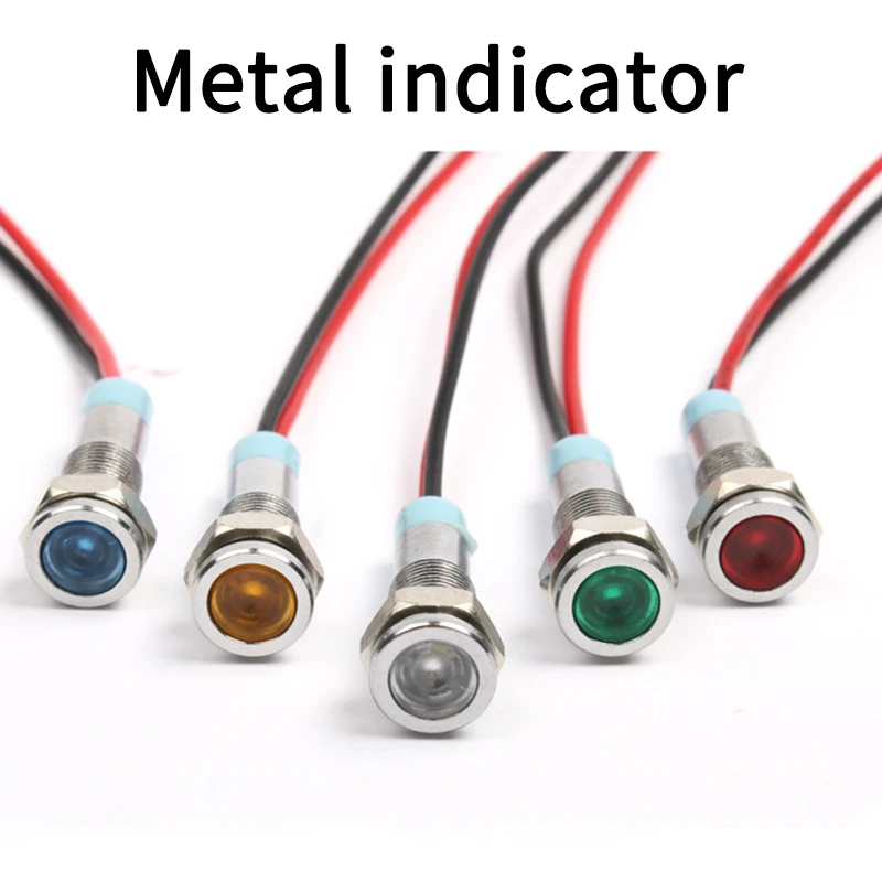 Luz indicadora de señal de punto de Metal, lámpara de señal impermeable de 6mm y 12V con cable rojo, amarillo, azul, verde y blanco