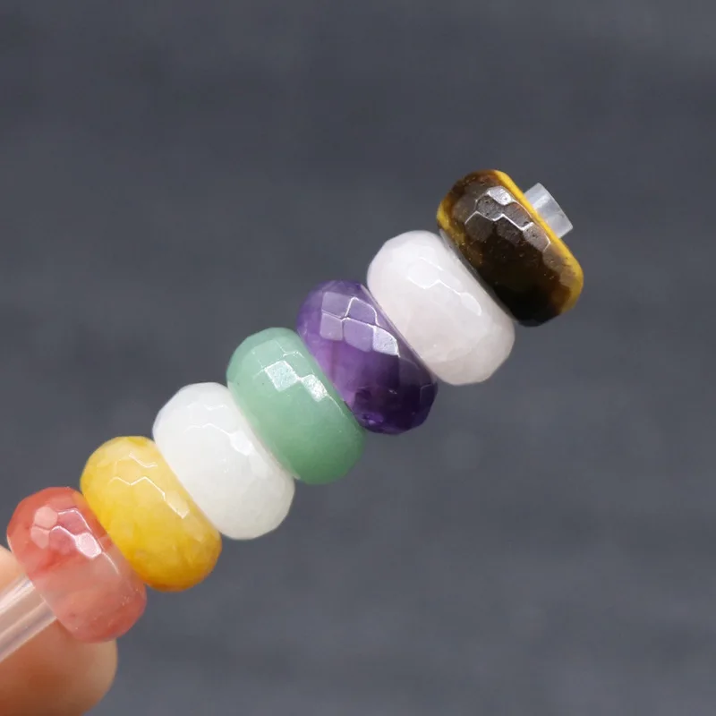 

5Pcs/pack 8x14mm Large Hole Beads Faceted Semi-precious 9 Colors 6mm Hole Abacus Round Loose Beads DIY for Bracelets Necklace