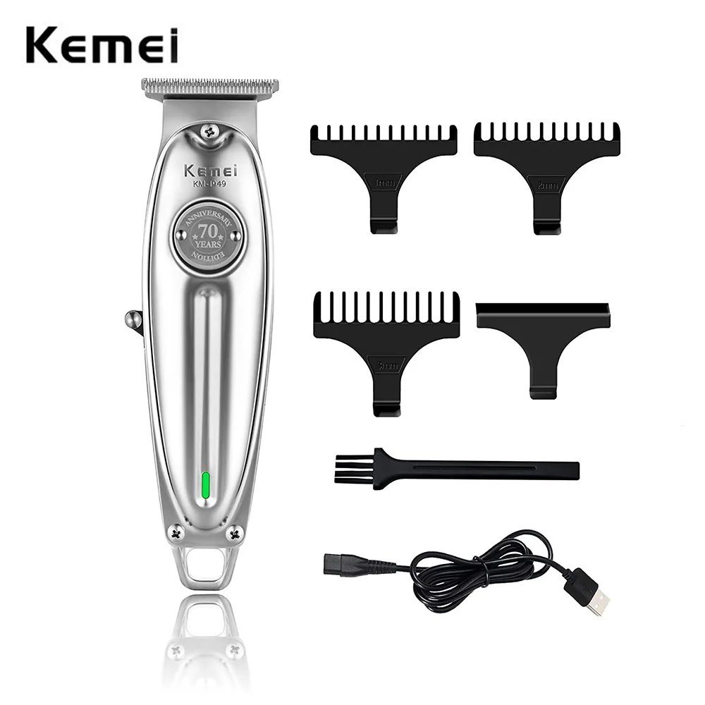 Kemei 1949 Professional Hair Clipper All Metal Men Electric Cordless Hair Trimmer 0mm Baldheaded T Blade Finish Haircut Machine