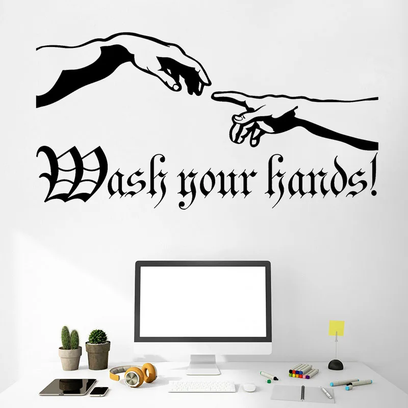 Adam Wall Decal Art Creation Wash Your Hands Hygiene Rules Vinyl Door Window Stickers Bathroom Toilets Interior Decor Mural E856