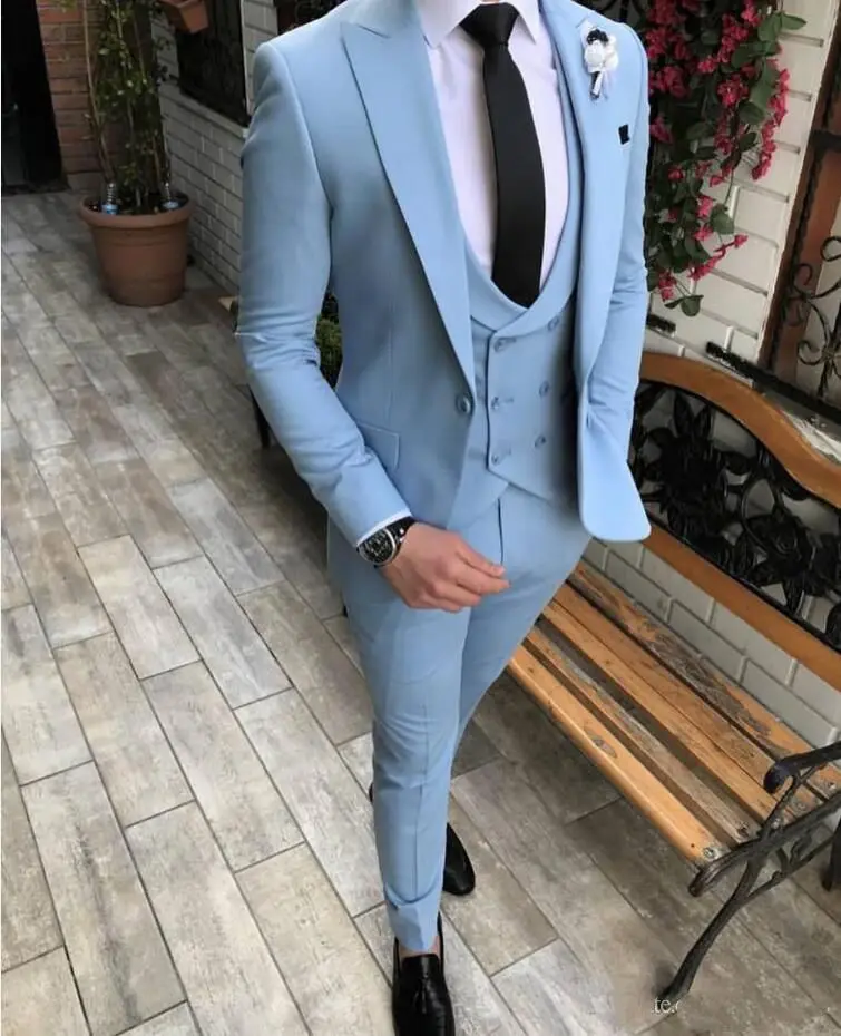 Esmoquin de boda azul real para hombre, traje de novio de moda, ajuste clásico, solapa con visera, trajes de cena para fiesta de graduación (chaqueta + chaleco + Pantalones)