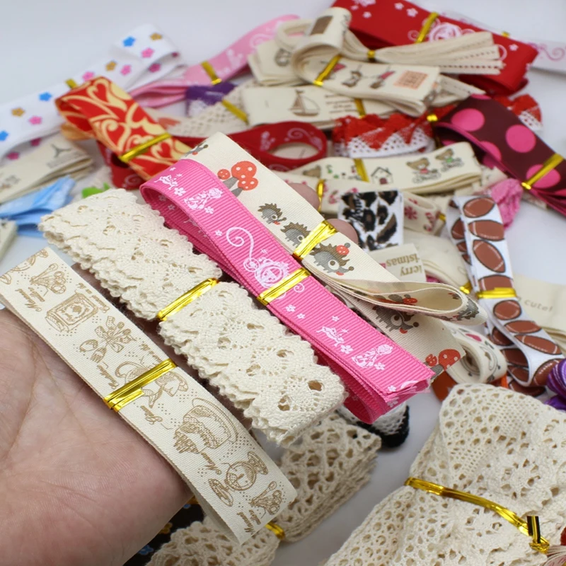 10 or 20pcs/lot (1pcs=1yard ) mix Cotton lace printed ribbon webbing Ribbons Fabric Trim DIY Sewing Handmade for Craft Materials