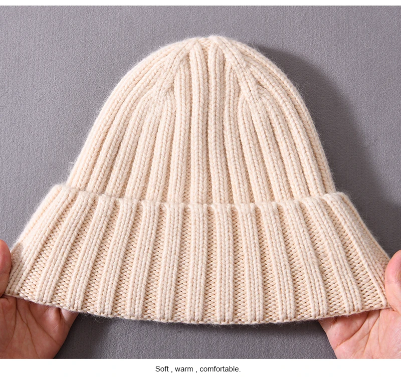 Winter-Seidensatin-gefütterte Beanie-Mütze für Damen und Herren, Unisex, dicke, klobige Mütze, gestreift, warm, weich, hochwertige Kaschmir-Strickmütze – Detail 16