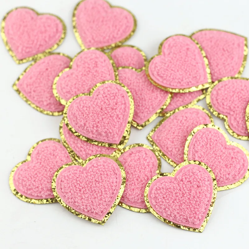 5pcs Sequin Chenille Embroidery Patches Heart Patches Appliques Iron On Patches For Children Woman Clothes