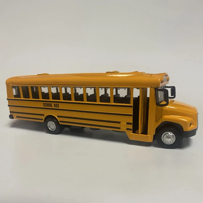 Modellini di automobili American scuolabus a testa lunga camion in lega per bambini tirare indietro suono e luce Display statico collezione per adulti