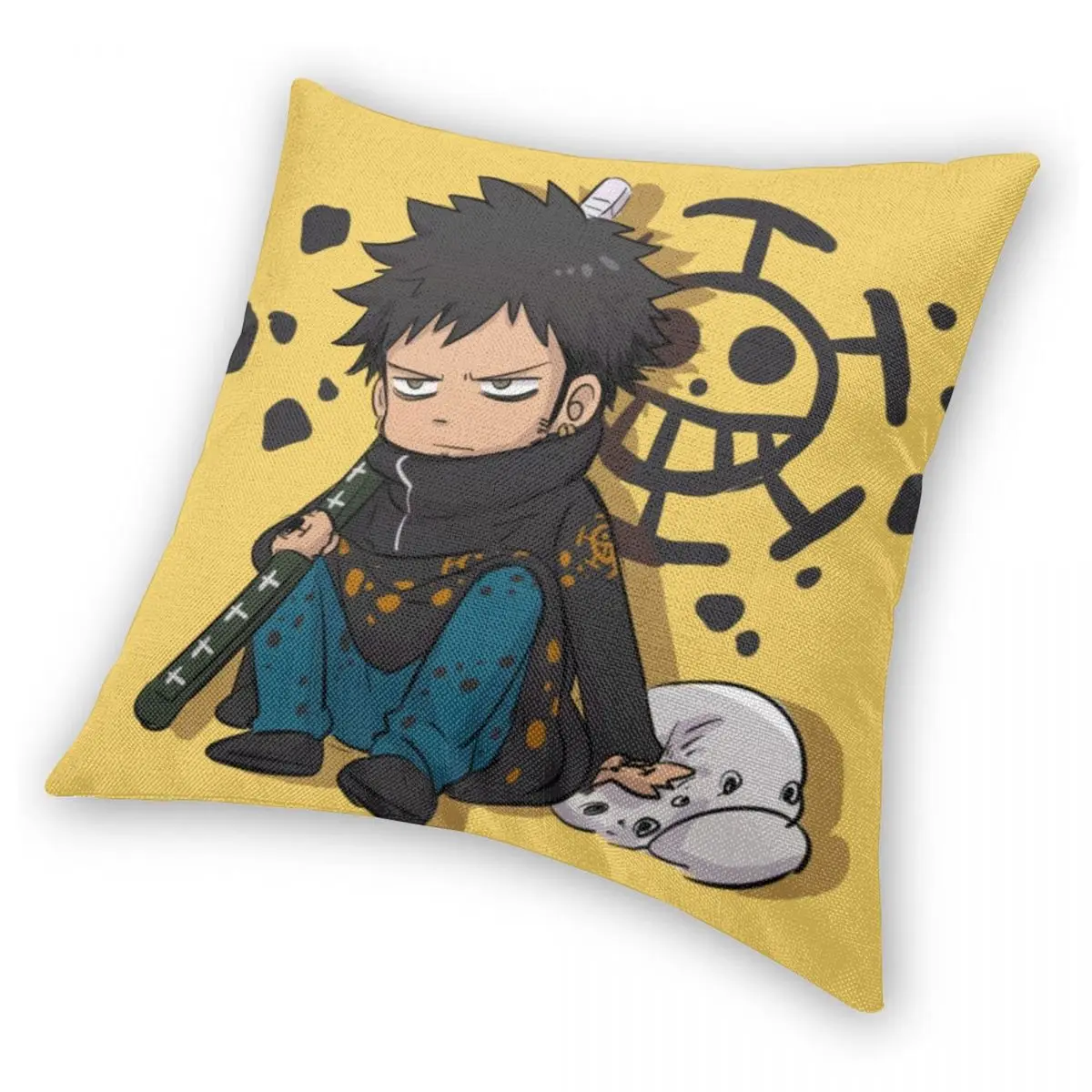 Trafalgar D. Water Law Pillowcase Polyester Linen Velvet Pattern Zip Decor Throw Pillow Case Bed Cushion Case