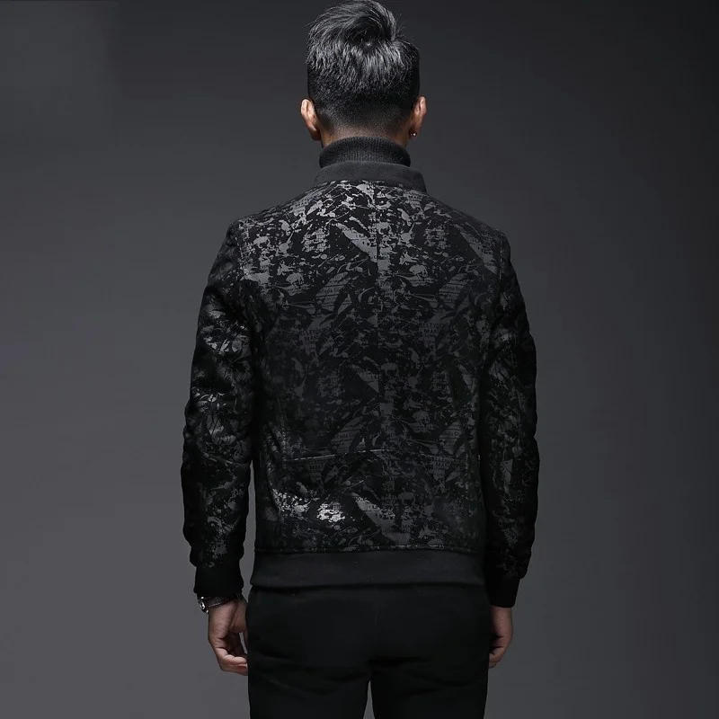 

Brand Top Mens Slim Fit Floral Printed Genuine Leather Bomber Jacket Business Man Casual Stand Collar Luxury Sheepskin Coat 4XL