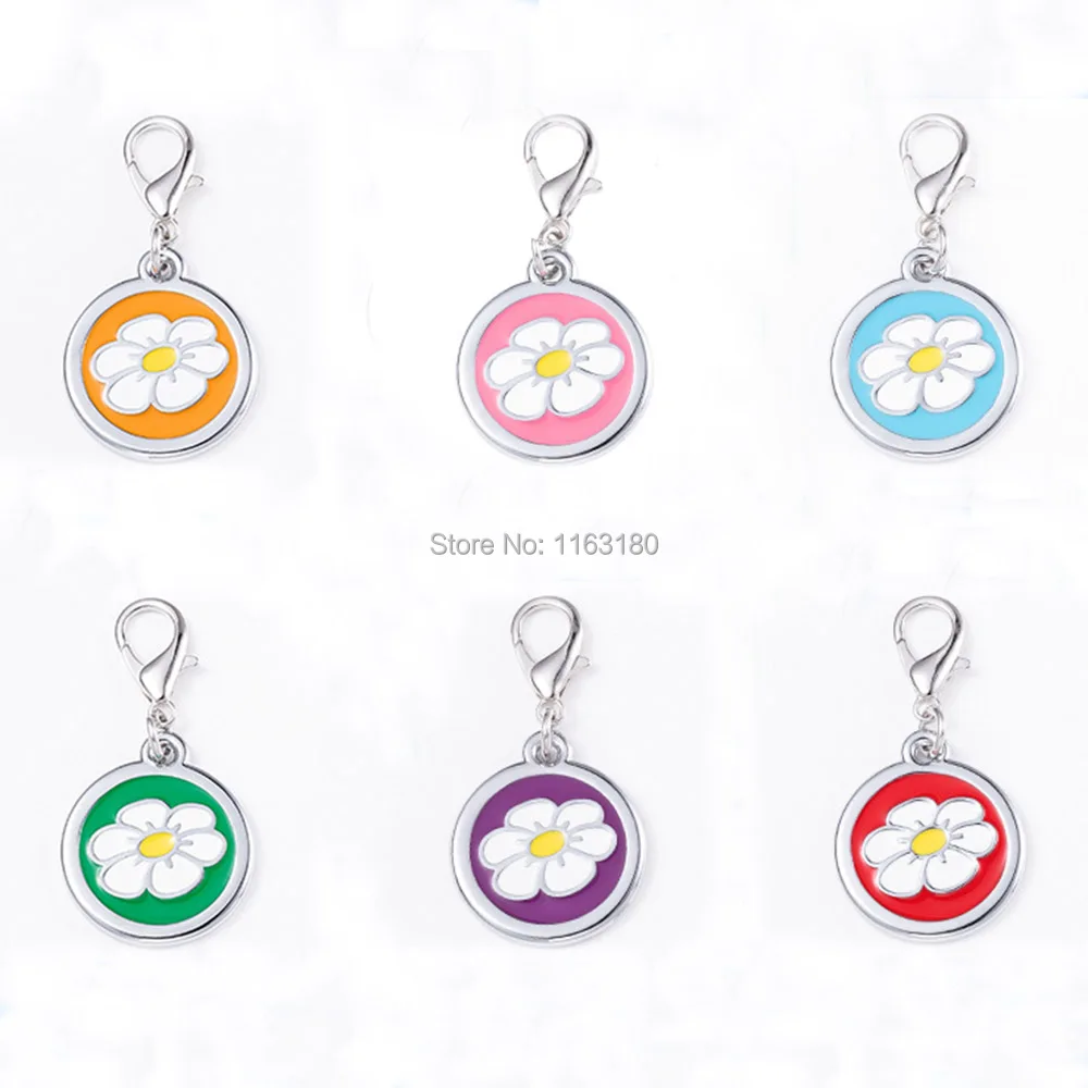 100Pcs/Lot Flower Print Enamel Jewelry Pet ID Tag for Dogs and Cats, Personalized Engraving On The Back Side