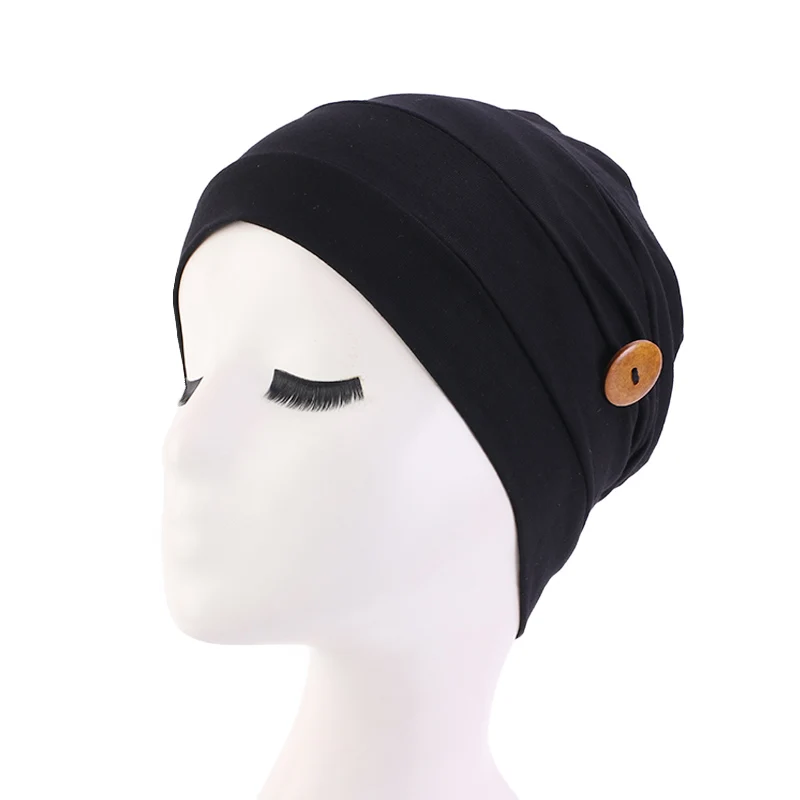 Chemo Hoed Zachte Katoenen Verlies Kanker Hoed Met Knop Voor Dragen Oor Bescherming Hoed Tulband Vrouwen Slaap Cap Dames Hoofddeksels
