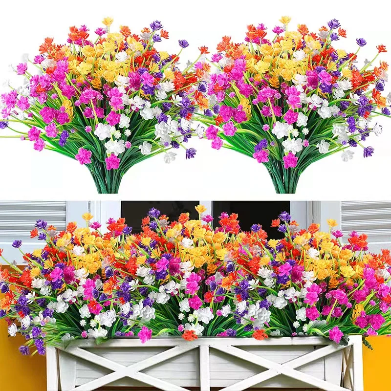 1 bunch of 7 forks artificial flower plants outdoor anti-ultraviolet hanging flower pot garden porch wedding decoration