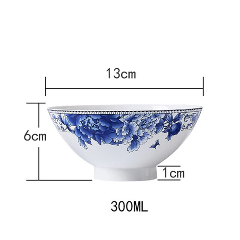 WOURMTH  Blue and white porcelain Rice Soup Bowl Chinese Style  Ceramic Bowl  Mixing Bowl