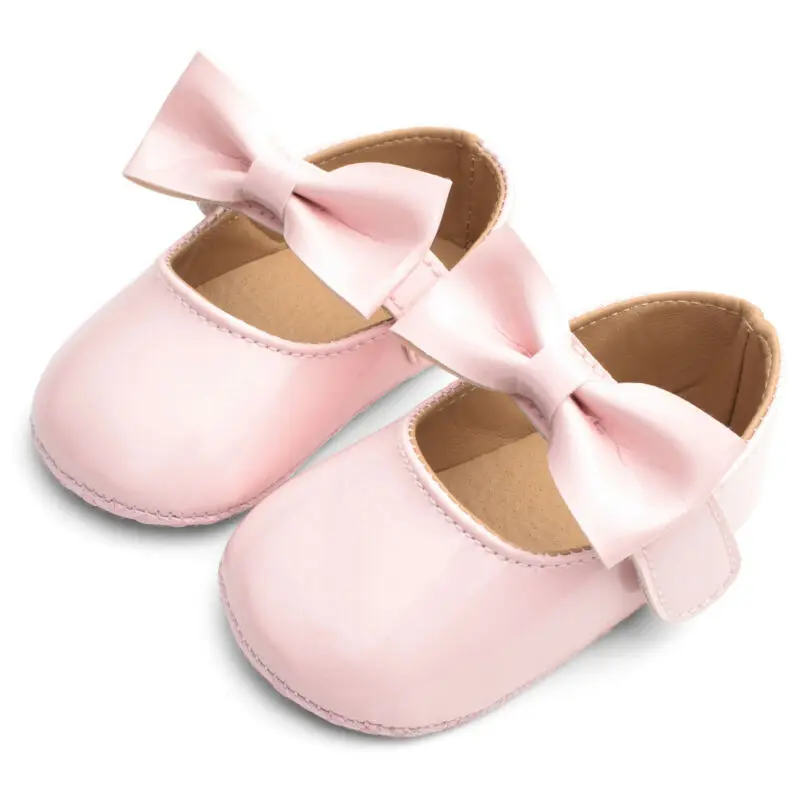 Baby Girls PU Shoes Fashion Toddler Binyag Princess Flats Wedding Bow Soft Sole Newborn Kids Baptismal Princess Dance Sandals