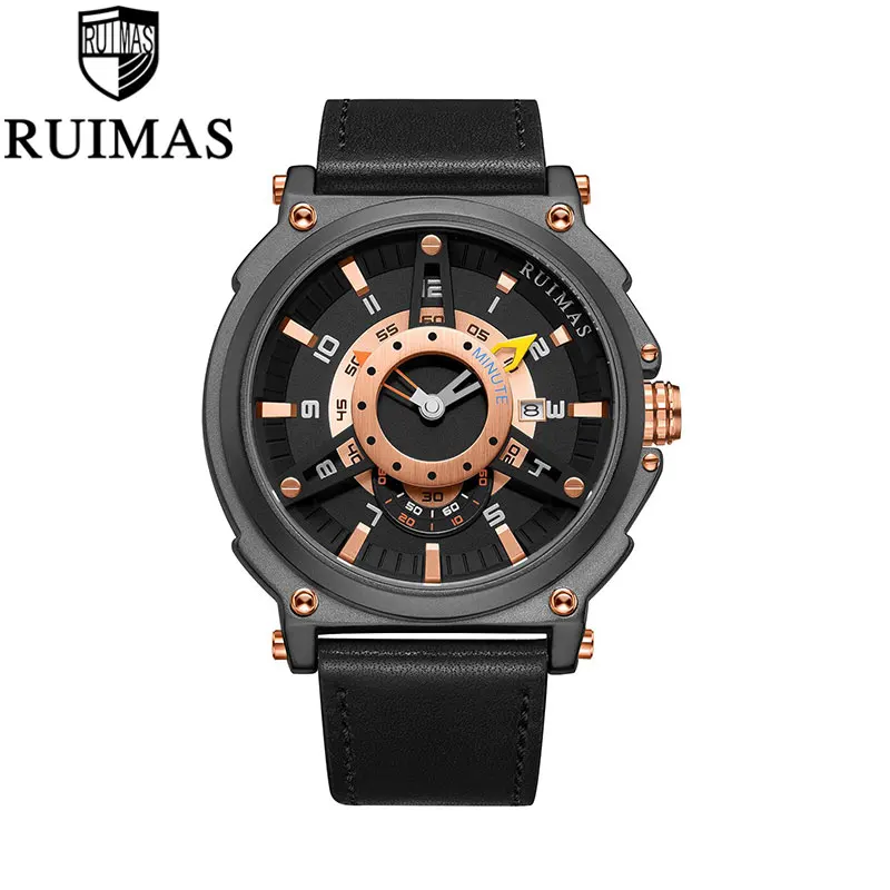 

RUIMAS Casual Sport Watches for Men Blue Top Brand Luxury Military Leather Wrist Watch Man Clock Fashion Chronograph Wristwatch