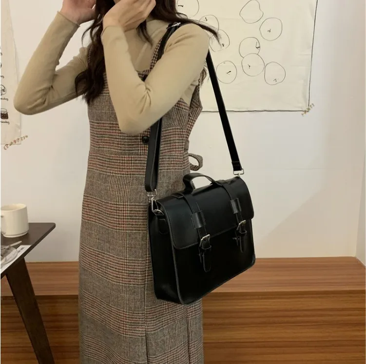 Korean preppy style student school bag pu leather female messenger bags vintage multifunctional Women shoulder bag ladies Totes