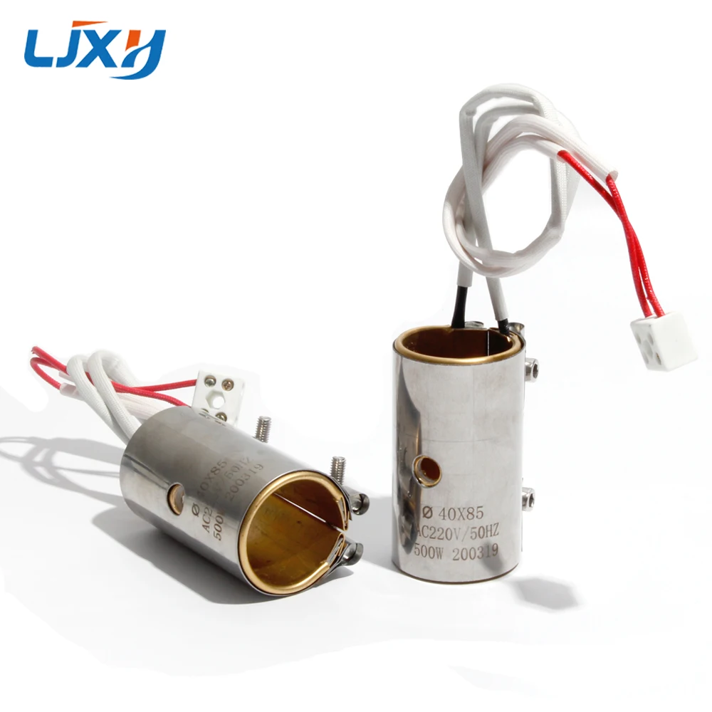 LJXH 220V 500W Barrel Electric Heating Ring 40x85 Inner Copper Surface SUS Band Heater with 10mm Temperature Sensing Wire Hole