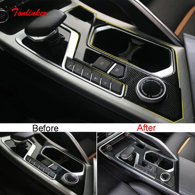 Tonlinker Interior Car Gear Panel Cover Stickers For Geely Tugella FY11 2019-20 Car Styling 1/2 PCS ABS/Metal Cover Stickers