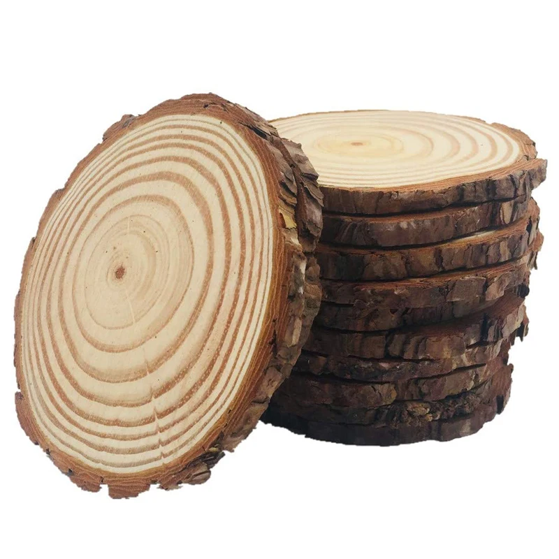 2pcs 5-22cm Natural Unfinished Round Wood Slice with Tree Barks for Art DIY Handicraft Christmas Ornaments Home Table Decoration