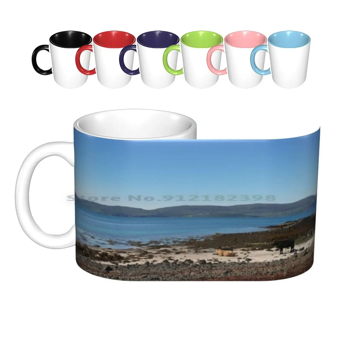 Isle Of Skye : Cows On Beach Ceramic Mugs Coffee Cups Milk Tea Mug Scotland Isle Of Skye Skye Isle Beach Water Blue Sand Sky