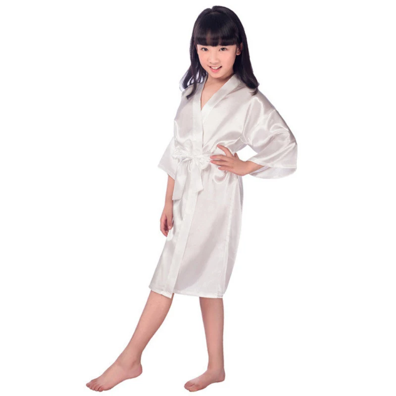 Wholesale Link Flower Girl Robe Gold Glitter Children Satin Silk Kimono Solid Color Kids Sleepwear for Wedding Spa Party D34