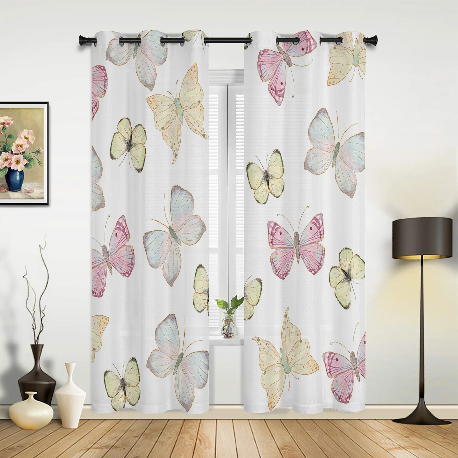 Modern Curtains Butterfly Illustration Color Baby Room Bedroom Creative Curtains Kitchen Living Room Terrace Valance Curtains