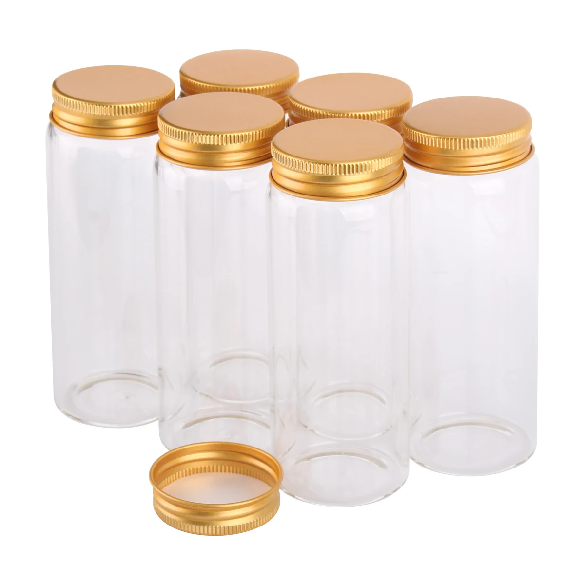 6pcs 150ml 47*120mm Glass Bottles With Golden Aluminum Caps Storage Decorative Jars Vails Pill Cointainer For Wedding Favors