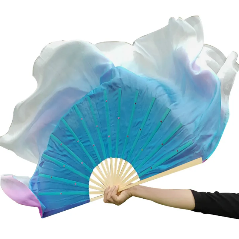 Silk Dance Fan Adult Double Side Bicolor Yangko Fan Chinese Square Dancing Fan Lengthen Performance Props Abanicos De Mano