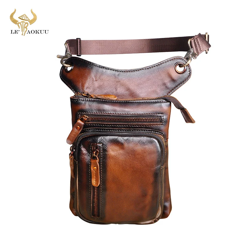 Original Leather Men Design Casual Messenger Bag Fashion Multi-function Fanny Waist Belt Pack Drop Leg Bag Tablet Case 211-11